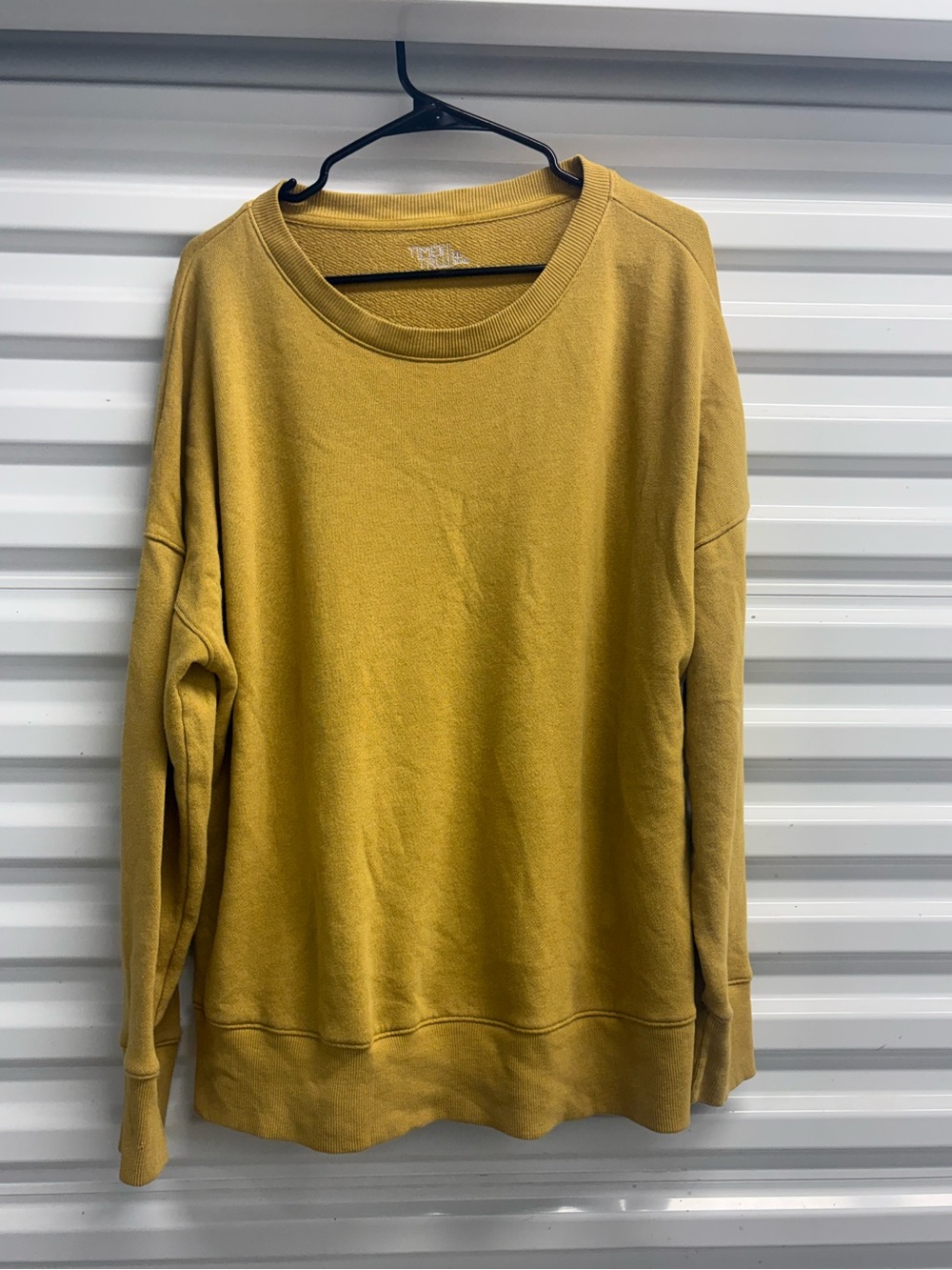 Time and Tru Men's Yellow Solid Crew Neck Long Sleeve Pullover Sweatshirt XL